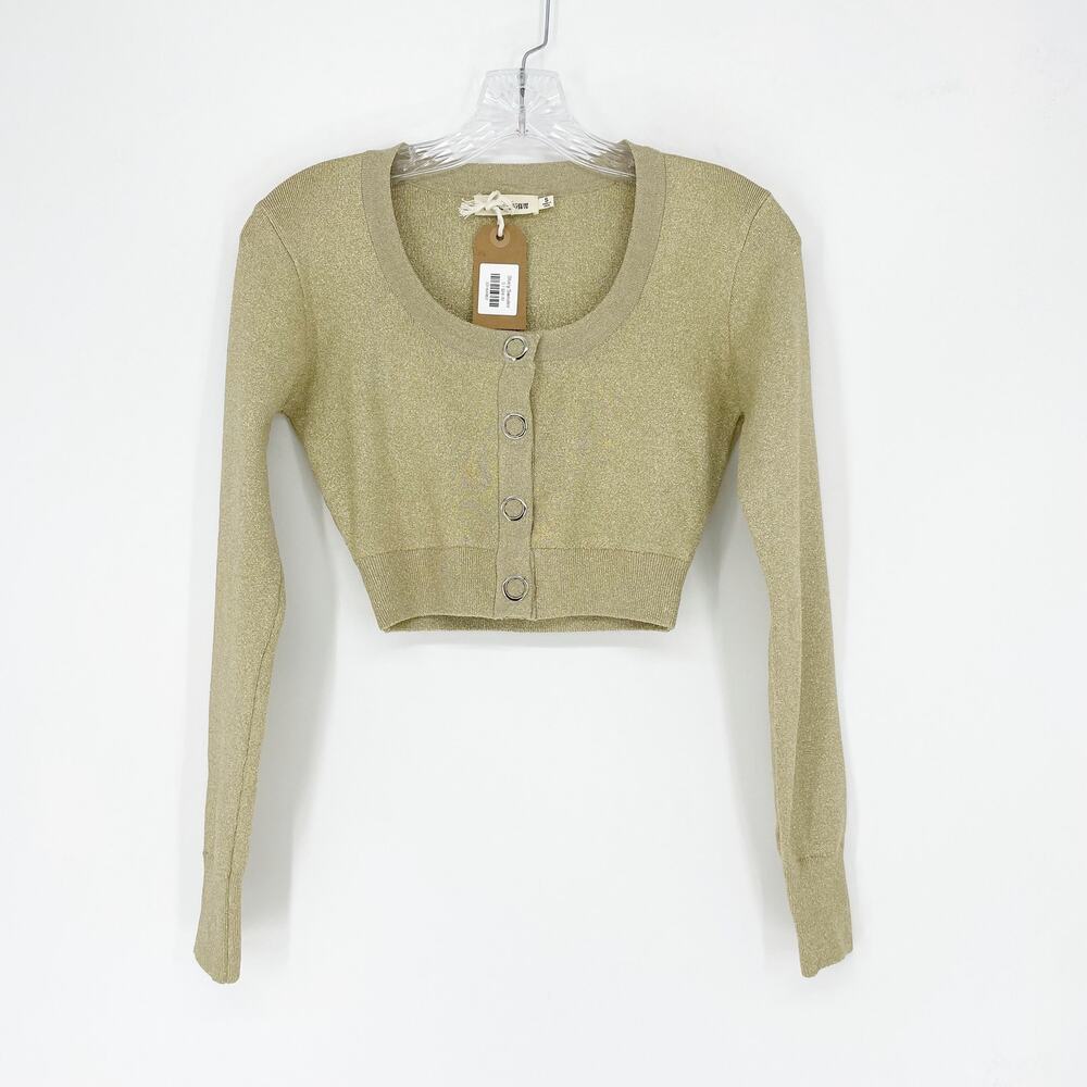 Boutique Sparkly Gold Button-Front Sweater Size Small